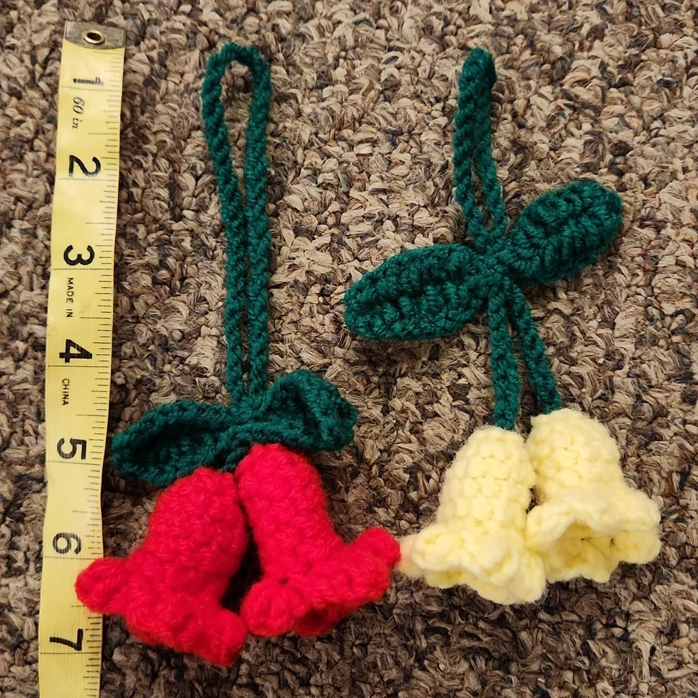 Handmade Crochet Bell Ornaments - Red and Yellow